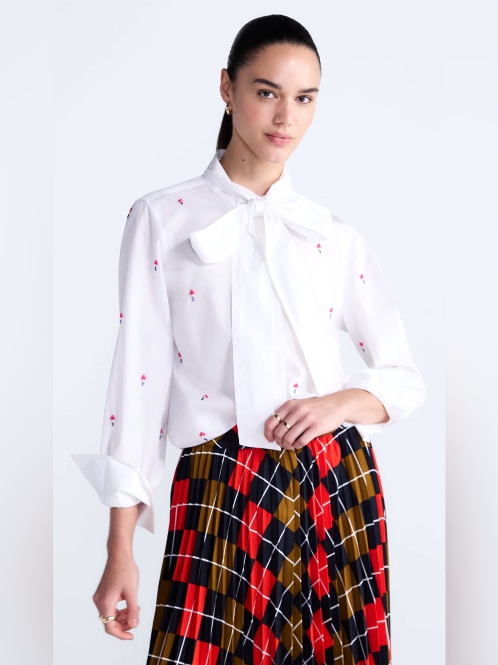 Free Assembly Women’s Beaded Tie Neck Cotton Shirt